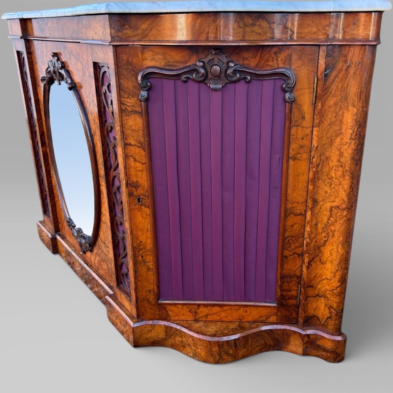 Antique Victorian Walnut & Marble Topped Carved Mirror Backed Sideboard Credenza - Image 6